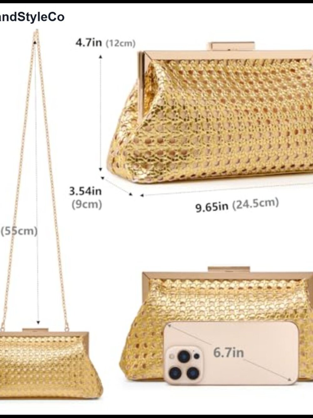 Textured Evening Clutch Purse with Removable Chain – Formal Clutch - Picture 4 of 5